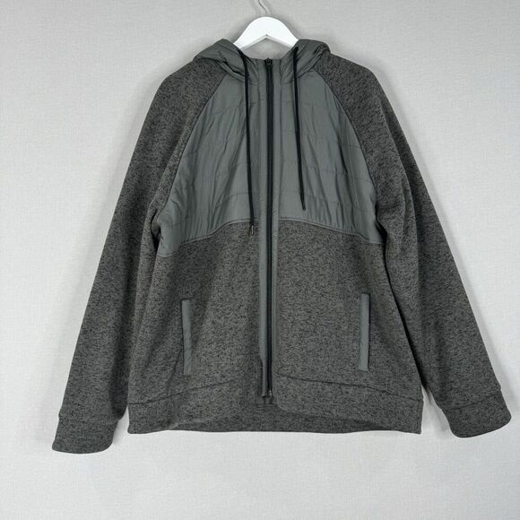 Zella Mens Jacket 2XL Heathered Gray Hybrid Puffer Zip Hooded Activewear Hiking - Picture 1 of 13